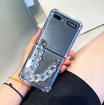 Moda Drăguț DIY Laser Portabil Cristal de Mână Brățară de Lanț de Caz Pentru Samsung Galaxy Z Flip 5G 3 rezistent la Șocuri Caz Clar de Acoperire