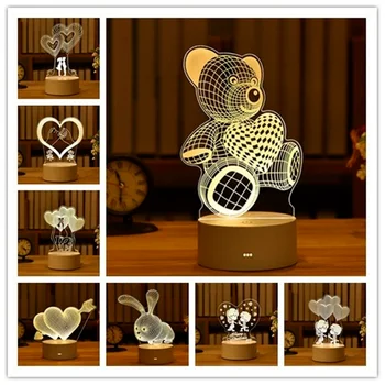 3D Acril cu LED Lumina de Noapte Romantică de Dragoste Inima/urs/iepure Decorativ Cameră Lampă de Masă Soție/Copii Ziua de nastere/Ziua Îndrăgostiților Cadou