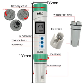 HM ORP-200 Digitale ORP Metru Temperatura Potențialul Redox Monitoriza Calitatea Apei Tester pentru Apa Potabilă Piscina,Acvarii