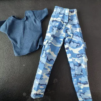În Stoc 1/6 Scară Soldat de sex Masculin tricou Albastru cu maneci Scurte Pantaloni de Camuflaj Model de Costum Bleumarin Haine pentru 12Inch Figurine de Jucărie