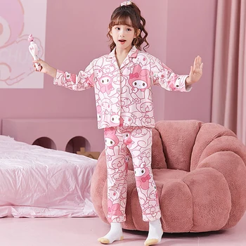 Sanrio Anime Kuromi Mymelody Cinnamoroll Childs Pijamale Desene animate cu Mâneci Lungi, Pantaloni Haine pentru Copii Drăguț Pijamale Pijamale