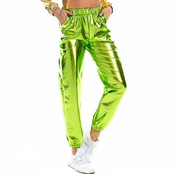 Femei Strălucitoare Holografic Pantaloni Largi Cu Talie Înaltă Metalice Pantaloni Spectacol De Dans Hip Hop Pantaloni Streetwear Joggeri