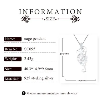 CLUCI Argint 925 Perla Medalion Pandantiv pentru Femei Colier Bijuterii de Argint 925 în Formă de Căluț de mare Perla Pandantiv Colivie SC095SB Imagine 2