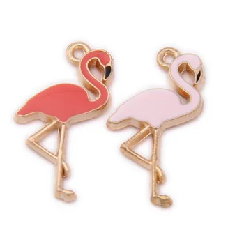 6pcs 15x25mm Aliaj Email Picătură de Ulei Rosu Flamingo Roz Pandantiv DIY Colier Constatările Flamingo Farmecele pentru Animale Accesoriile Imagine 2
