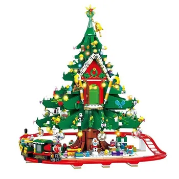 Craciun City Street View Tren Blocuri De Iarnă Crăciun Satul Vesel Casă De Crăciun Cărămizi Jucarii Copii, Cadouri De Craciun Imagine 2