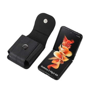 Din Piele Husă de Telefon Pentru Samsung Z Flip 3 5G Clip Curea Toc Ori Telefonul Caz Acoperire Talie Sac Pentru Galaxy Z Flip3 5G Imagine 2