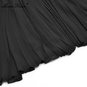 MoaaYina Designer de Moda rochie de Toamna Iarna pentru Femei Rochie O-Neck Maneca Lunga Zburli Mozaic Negru Petrecere Rochii Plisate Imagine 2