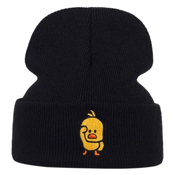 Casual Pic de rață galben beanie Hat pentru Barbati femei Hip Hop Tricotate pălării de lână capac Iarnă în aer liber cald schi pălării Pălării Chelioși Imagine 2