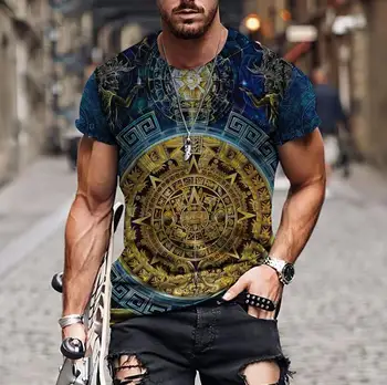 2022 Moda Streetwear T-shirt pentru Bărbați cu mânecă Scurtă Topuri Largi Aztec Mexic Tatuaj de Imprimare 3d Slim Rotund Gât Tricou Imagine 2