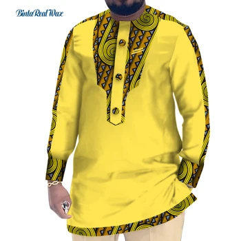 Casual Bumbac Barbati din Africa de Îmbrăcăminte Dashiki Mozaic Camasa cu Maneca Lunga Topuri Bazin Riche Tradiționale Africane Haine WYN1039 Imagine 2