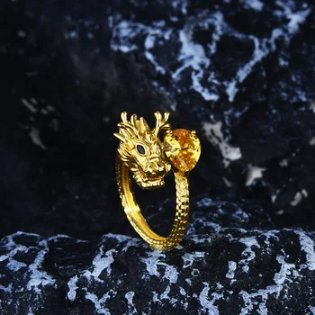 Foydjew De Epocă De Lux Dragon Chinezesc Banchet De Aur Seturi De Bijuterii Artificiale Yellow Diamond Pandantiv Coliere Inele Cercei Imagine 2