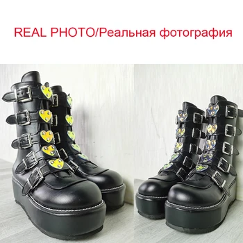 SaraIris INS Fierbinte de Vânzare de Mari Dimensiuni 43 Negru Pene Inima Cataramă de închidere cu Fermoar Cosplay Platforma Cizme Femei Punk Gothic Lolita Pantofi Femei Imagine 2