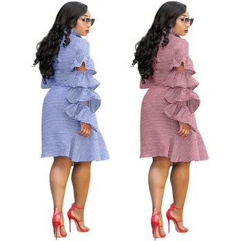2019 noi elegent stil de moda de toamna femei din africa de poliester, plus dimensiunea rochie S-3XL Imagine 2