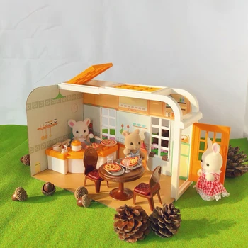 Supermarket de BRICOLAJ Scena 1/12 Păpuși Pădure Familia Iepure Model Animal Miniture Mobilier Bucatarie Cabina de Crăciun Cadou de Ziua de nastere Imagine 2
