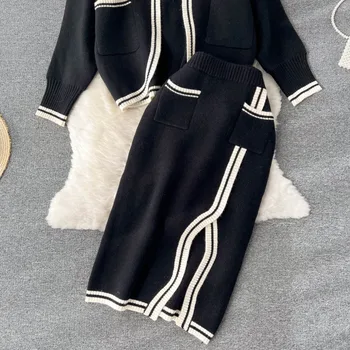 De Înaltă Calitate Tricotate Două Bucata Set Pentru Femei Cardigan Pulover Haina + Talie Mare Split Fuste Seturi De Moda Streetwear 2 Bucată De Costume Imagine 2