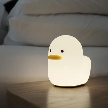 Drăguț Lumina de Noapte din Silicon Moale la Atingere, Senzor de Animale Rață LED-uri Lampa de Noapte pentru Copii Dormitor Copil Decorative Imagine 2