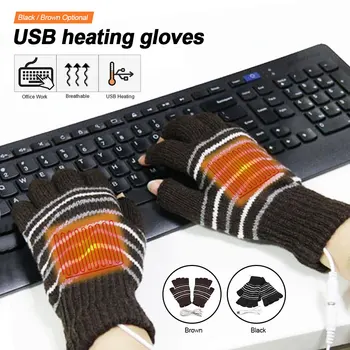 USB Alimentat Încălzită Iarna Mână mai Cald Mănuși Lavabil Jumătate Degetul Mănuși de Mână De Lucru Laptop Electrice, Termice, Mănuși Imagine 2