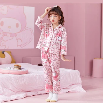 Sanrio Anime Kuromi Mymelody Cinnamoroll Childs Pijamale Desene animate cu Mâneci Lungi, Pantaloni Haine pentru Copii Drăguț Pijamale Pijamale Imagine 2