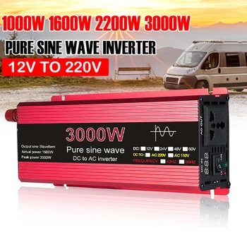 12V La 220V чистый синус Pure Sine Wave Inverter Tensiune 1000W 1600W 2200W 3000W Transformator Convertor de Putere Solare, Invertoare Auto Imagine 2