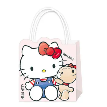 6pcs Hello Kitty pungi de cadouri Cat de Desene animate Drăguț de Ziua Mână care Transportă Saci de Hârtie de Ambalaj Pungi de Cadou pentru fete estuches escolares Imagine 2