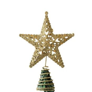 Pomul De Crăciun De Top De Cinci Stele A Subliniat Accesorii De Aur, Trei-Dimensionale Gol Pentagrama Decorații De Brad De Craciun Imagine 2